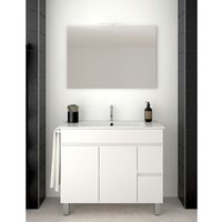 Allstone - Badezimmer-Set mit 2 Schubladen und zwei Türen – 7 Farben – 15 Maße – inklusive Möbel, Waschbecken und Spiegel – Glänzend Weiß 70x45Cm von ALLSTONE