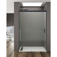 Allstone - basic Duschabtrennung 1+1 ohne Bodenprofil 5 Farben 2 Glasarten 6mm in Aluminium Schwarzes-profil 100-105 cm Transparentes glas von ALLSTONE