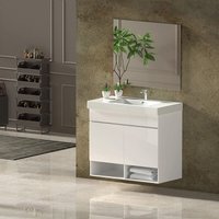 Allstone - nebari Badezimmer-Set - 7 Farben-15 Maße- 2 Türen oder eine Schublade zur Auswahl- inkl. Möbel, Waschbecken und Spiegel Glänzend Weiß von ALLSTONE