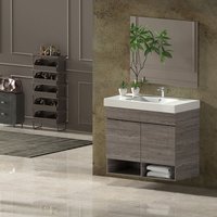 Nebari Badezimmer-Set - 7 Farben-15 Maße- 2 Türen oder eine Schublade zur Auswahl- inkl. Möbel, Waschbecken und Spiegel Smoky Eiche 120x45Cm 2 von ALLSTONE