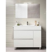 Badezimmer-Set caprera mit 2 Schubladen und einer Tür, 7 verschiedene Farben, 15 Maße, inkl. Möbel, Waschbecken und Spiegel, Glänzend Weiß 90x45Cm von ALLSTONE