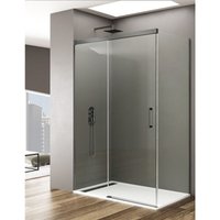 Basic Duschkabine 1+1 Mit 8mm fester Seite ohne Bodenprofil 5 Farben 2 Glasarten 6mm in Aluminium Titan-profil 160x75 cm Transparentes glas - Allstone von ALLSTONE