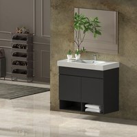 Nebari Badezimmer-Set - 7 Farben-15 Maße- 2 Türen oder eine Schublade zur Auswahl- inkl. Möbel, Waschbecken und Spiegel Graphit 100x45Cm von ALLSTONE