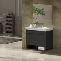 Nebari Badezimmer-Set - 7 Farben-15 Maße- 2 Türen oder eine Schublade zur Auswahl- inkl. Möbel, Waschbecken und Spiegel Graphit 80x40Cm mit Schublade von ALLSTONE