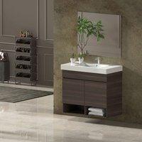 Allstone - nebari Badezimmer-Set - 7 Farben-15 Maße- 2 Türen oder eine Schublade zur Auswahl- inkl. Möbel, Waschbecken und Spiegel Tea Esche 120x45Cm von ALLSTONE