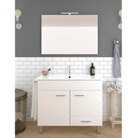Samos Badezimmer-Set mit 2 Türen und einer Schublade, 7 verschiedene Farben, 15 Maße, inkl. Möbel, Waschbecken und Spiegel, Glänzend Weiß 100x40Cm von ALLSTONE