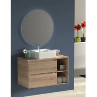 Zeus Badezimmer-Set, mit Möbel, rundem Spiegel mit Hintergrundbeleuchtung und Waschbecken auf Arbeitsplatte Graphit 100 cm Linkes Regal von ALLSTONE