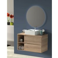 Zeus Badezimmer-Set, mit Möbel, rundem Spiegel mit Hintergrundbeleuchtung und Waschbecken auf Arbeitsplatte Graphit 100 cm Rechtes Regal Zeus Badezimmer-Set, mit Möbel, rundem Spiegel mit Hintergrundbeleuchtung und Waschbecken auf Arbeitsplatte Graphit 100 cm Rechtes Regal von ALLSTONE