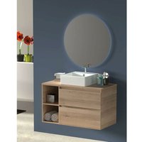 Zeus Badezimmer-Set, mit Möbel, rundem Spiegel mit Hintergrundbeleuchtung und Waschbecken auf Arbeitsplatte Graphit 100 cm Rechtes Regal von ALLSTONE