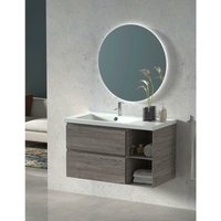 Zeus Badezimmer-Set mit 7 Farben (siehe 3. Bild) 90 cm - mit Möbel, rundem Spiegel mit Hintergrundbeleuchtung Graphit von ALLSTONE