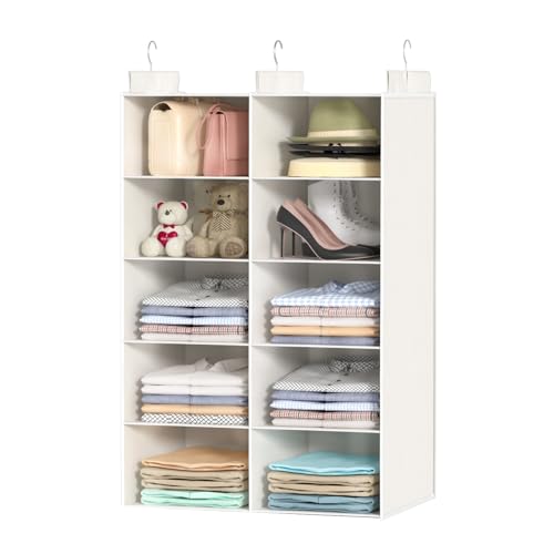 ALLTIDYUP Doppelreihe Hängeregal, Schrank Organizer für Kleidung, Faltbarer Kleiderschrank Organizer mit 3 Metallhaken, platzsparend für Schlafzimmer, Studentenwohnheim – Weiß (5-stöckig) ALLTIDYUP Doppelreihe Hängeregal, Schrank Organizer für Kleidung, Faltbarer Kleiderschrank Organizer mit 3 Metallhaken, platzsparend für Schlafzimmer, Studentenwohnheim – Weiß (5-stöckig) von ALLTIDYUP