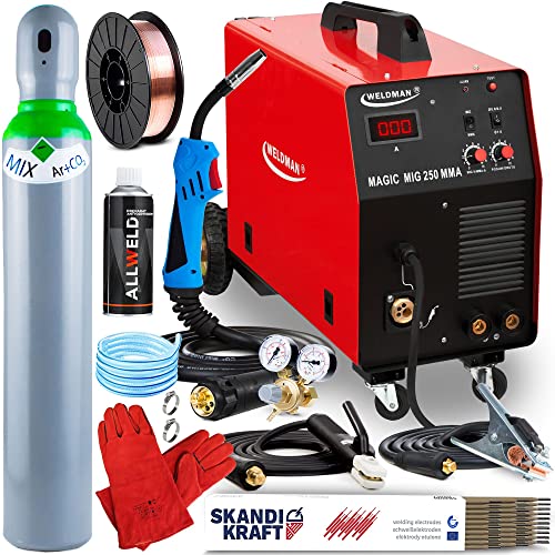 ALLWELD WELDMAN MAGIC MIG 250 MMA Schweißgerät MIG MAG MMA 230V 50Hz 40-200A, Set zum Auswählen:Professional von ALLWELD