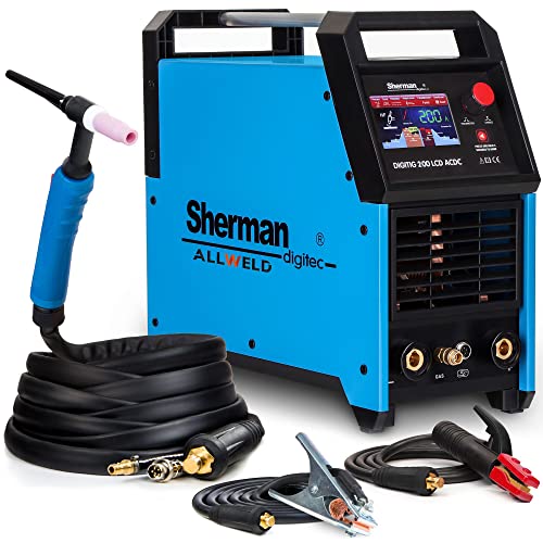DIGITIG 200 LCD - 200A HF-Zündung WIG Schweißgerät AC DC mit MMA-Modus und Pre Flow, Post Flow und Speichern von Einstellungen - IGBT-Inverter-Technologie - Set: Solo von ALLWELD