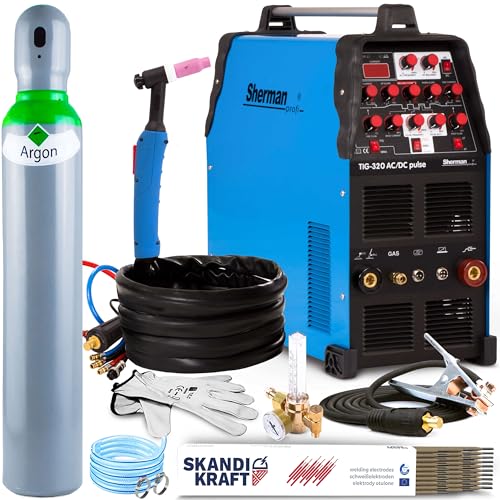 Sherman TIG 320 AC/DC Pulse - Profi Aluminium Schweißgerät - 320A / 400V - WIG Schweißgerät AC DC Puls - Hochleistung: 100% Einschaltdauer bei 200A - Set:Professional von ALLWELD