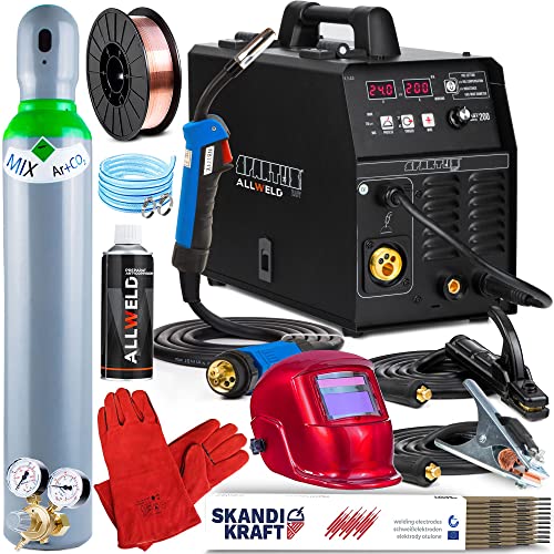 Spartus EasyMIG 200-200A 3 in 1 Vollsynergisches MIG MAG Schweißgerät Schutzgas und Fülldraht mit Lötschweißen und Induktivitätsregelung - DC WIG und MMA, Set zum Auswählen:ProfessionalPlus von ALLWELD