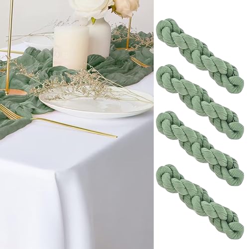 ALLWYOU 4 Stück Tischläufer Grün Rustikale Gaze Tischläufer Hochzeit Tischläufer Salbeigrün Eukalyptus Grün Käsetuch Tisch Läufer Tischdekoration für Party Geburtstag 300*90cm von ALLWYOU