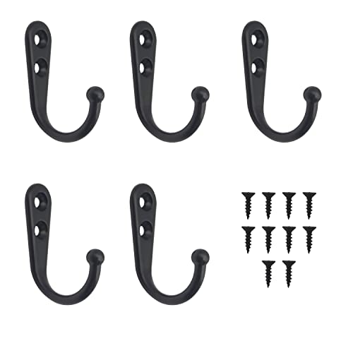 ALLY-MAGIC 5 Stück Wandhaken Kleiderhaken mit 10 Schrauben, Bademantelhaken Kleiderbügel für Küche, Badezimmer, Schlafzimmer, Schal, Tasche, Handtuch, Schlüsselkappen (schwarz) Y6-BGYG von ALLY-MAGIC