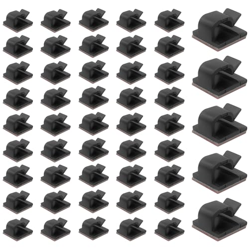 ALLY-MAGIC 50 Stück Kabelhalter, Outdoor Kabel Clips Kabelführung Organizer Kabelclips Selbstklebend Kabelklemmen Kabelmanagement Haken Draht Halter für Lichterketten E9-BXJ(Schwarz) von ALLY-MAGIC