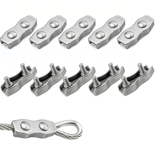 ALLY-MAGIC Drahtseilklemme 3mm, M3 Seilklemme Set, M3 Duplex Klemme, 10 Stück Edelstahl 304 Kabelklemme für Drahtseil Stahlseil Wäscheleine Markise Fixiert E21-GSSSJT von ALLY-MAGIC