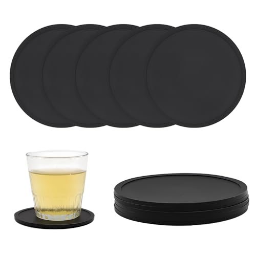 ALLY-MAGIC Untersetzer Gläser,Glasuntersetzer,Silikon Untersetzer runde Design-Glasuntersetzer in Schwarz für Getränke, Bar,Tassen,Glas – Tischuntersetzer E23-HSBD von ALLY-MAGIC