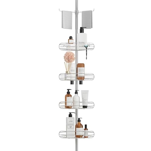 ALLZONE Tension Duschregal Eckregal aus rostfreiem 304 Edelstahl, 4 Etagen, 1 Handtuchstange, 14 - 114 Zoll von ALLZONE