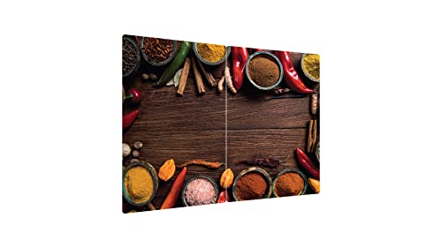 ALLboards Glas Herdabdeckplatte Schneidebrett GEWÜRZE ORIENTALISCHES ZUTATEN GEWÜRZPULVER HOLZ 2er Set Multi-Platte Arbeitsplatte Herdschutz Deko für Küchen Gehärtetes Glas, 2 Stück - 52x30cm von ALLboards