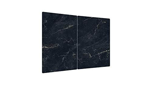 ALLboards Glas Herdabdeckplatte Schneidebrett SCHWARZER MARMOR 2er Set Multi-Platte Arbeitsplatte Herdschutz Deko für Küchen Gehärtetes Glas, 2 Stück - 52x30cm von ALLboards