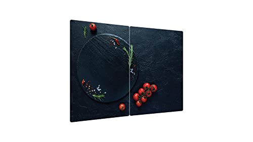 ALLboards Glas Herdabdeckplatte Schneidebrett TOMATEN FELSEN FELSENSTEIN MIT TOMATEN 2er Set Multi-Platte Arbeitsplatte Herdschutz Deko für Küchen Gehärtetes Glas, 2 Stück - 52x30cm von ALLboards