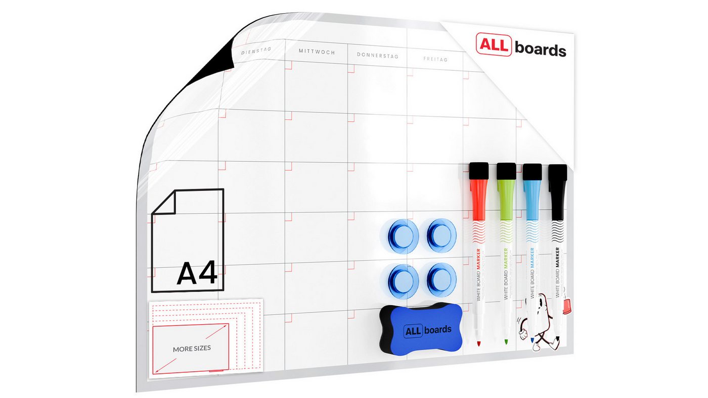 ALLboards Magnettafel Monatsplaner DE Sprachversion für Kühlschrank A3 – magnetisch von ALLboards