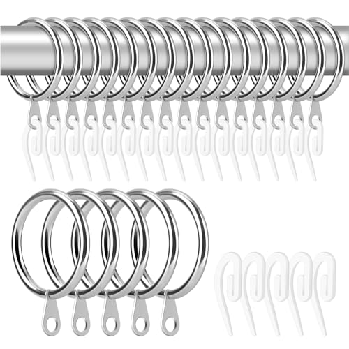 ALLisWE 50 Stück Gardinenringe mit Haken 30mm Innendurchmesser Vorhangringe Metall Silber Vorhang Hängend Ringe Und Kunststoff Gardinen Haken Vorhang für Fenster Tür Duschvorhänge Bettvorhang von ALLisWE