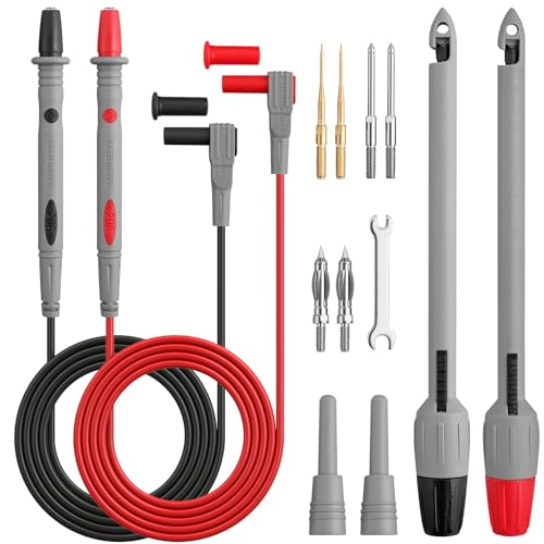 ALLmeter 1000V/20A Multimeter Messleitungen Kit Messspitzen mit 8PCS austauschbare Präzision scharfe Prüfspitzen 4mm Bananenstecker Kabel für Multimeter Kabel, Multimeter elektrische Prüfung von ALLmeter