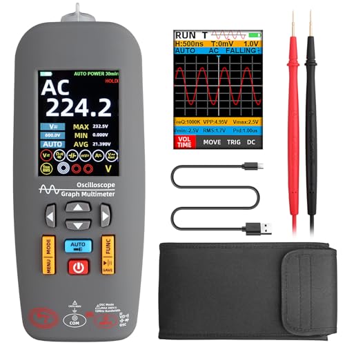 ALLmeter 3 in 1 Oszilloskop Multimeter mit 10 MHz Bandbreite, 48 MSa/s Abtastung, 10000 Zähler, 10MΩ/600V Sicherheit, Typ-C Datenspeicherung, Auto-Range, Tragbar für Elektronik-Reparatur und Haushalt von ALLmeter
