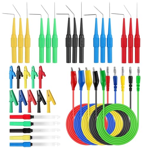 ALLmeter 35PCS Back Probe Kit Messleitungen Set mit Krokodilklemmen Bananenstecker Kabel Sonden Messspitzen Mehrwinkelnadeln 90°/135°/180° Rückseitensonden mit Aufbewahrungsbox für Kfz-Diagnose von ALLmeter