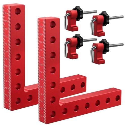 ALLmeter 90 Grad Positionierwinkel Winkelspanner Klemme 140mm/5,5 Zoll Positionierungsquadrate Rechtwinklige Klemmen aus Aluminiumlegierung Metall für Holzbearbeitung Heimwerken Handwerk 2er Pack(Rot) von ALLmeter