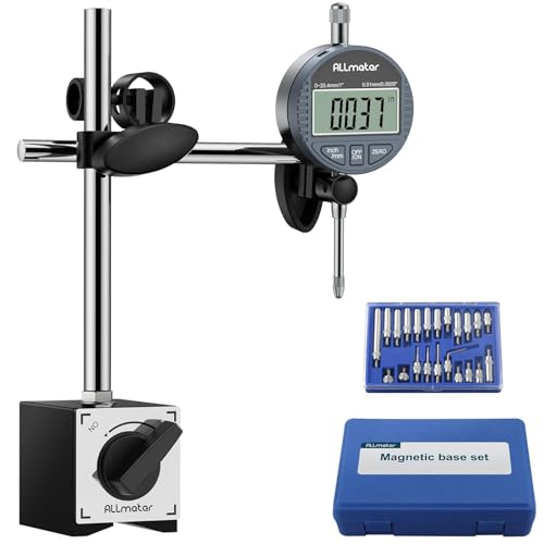 ALLmeter Digitale Messuhr mit Magnethalter Digitaler Messschieber Schieblehre Digital Messuhr zündzeitpunkt 0-25,4mm/1 Zoll Messtaster metrische Umrechnung mit LCD Anzeige Messuhr Digital Indikator von ALLmeter