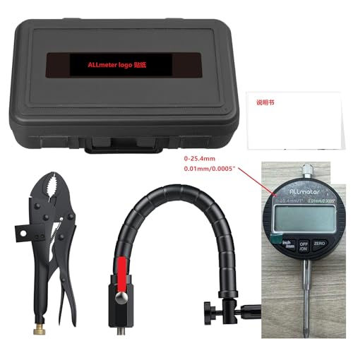 ALLmeter Digitaler Bremsscheiben Messuhr, 0-25,4mm/0,0005" Präzision, mit 360° flexibler Halterung und Zange, ideal für bremsscheiben vorne und Werkstattbedarf von ALLmeter