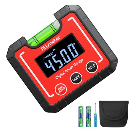 ALLmeter Digitaler Winkelmesser Magnetisch, Roter Digital Winkelmesser mit V-Nut, VA LCD, Wasserwaage, Neigungsmesser, Digitaler Winkelmesser mit Haltefunktion, IP52, inkl. Batterien von ALLmeter