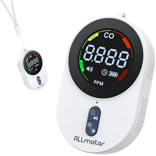 ALLmeter Mini Kohlenmonoxid Melder Tragbarer CO Melder 2 in 1 Weiß Gasmelder Wiederaufladbar mit LCD-Anzeige 0-1000 PPM Luftqualität Messgerät für Reise, Camping, Wohnmobil, draußen von ALLmeter