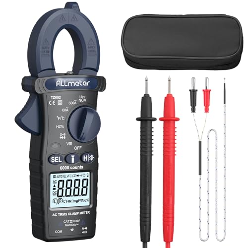 ALLmeter Stromzange 600A TRMS, Auto Messbereich (6000 Counts), Multifunktions-Multimeter für AC/DC Spannung, Strom, Widerstand, Kapazität, Frequenz, Kontinuitätstest und Temperatur von ALLmeter