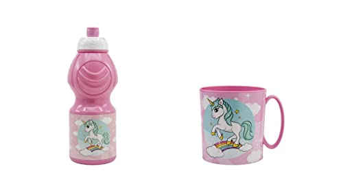 ALMACENESADAN, 4830 Einhorn-Set bestehend aus Mikrowelle 350 ml und Wasserflasche 400 ml, wiederverwendbar, BPA-frei von ALMACENESADAN