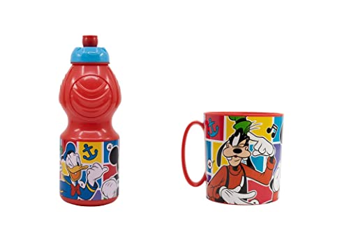 ALMACENESADAN, 4932 Disney Mickey Mouse Set bestehend aus Mikrowelle 350 ml und Wasserflasche 400 ml, wiederverwendbar, BPA-frei von ALMACENESADAN