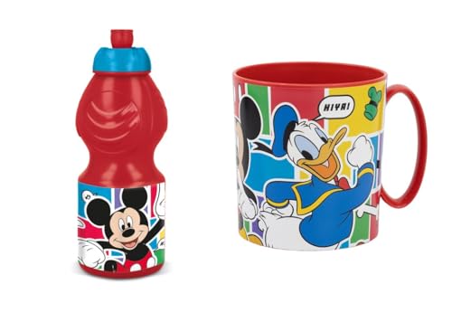 ALMACENESADAN, 4932 Disney Mickey Mouse Set bestehend aus Mikrowelle 350 ml und Wasserflasche 400 ml, wiederverwendbar, BPA-frei von ALMACENESADAN