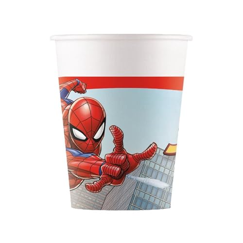 ALMACENESADAN, 5038; 8 Gläser für Partys und Geburtstage, Spiderman-Lizenz, Fassungsvermögen 220 ml, 8 Stück Spiderman-Gläser von ALMACENESADAN