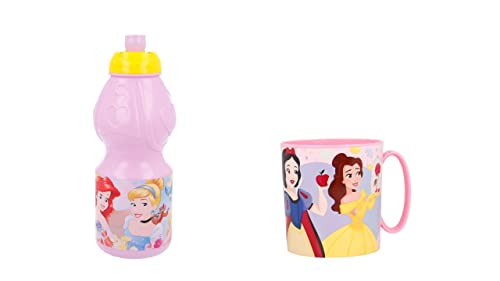 ALMACENESADAN 4706 Disney Prinzessinnen-Set bestehend aus Mikrowelle 350 ml und Wasserflasche 400 ml, wiederverwendbar, BPA-frei von ALMACENESADAN