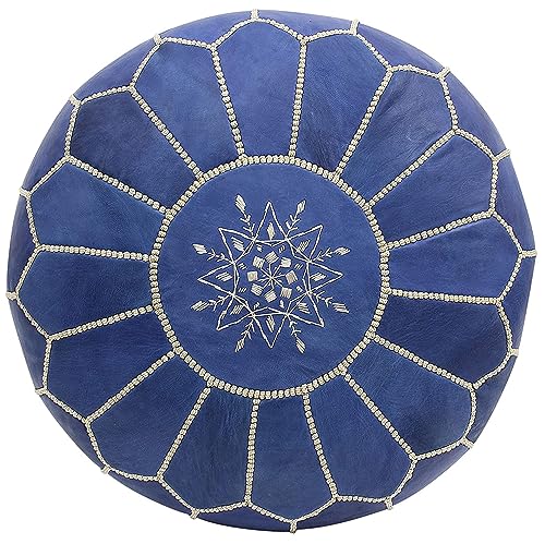 ALMADIH Leder Pouf Echtleder Sitzkissen weiß gefüllt geliefert - Robustes Leder Traditionelle Handarbeit orientalische Ottoman Sitzsack Sitzpouf Bodenkissen Fußhocker Lederkissen (Pouf weiß) von ALMADIH