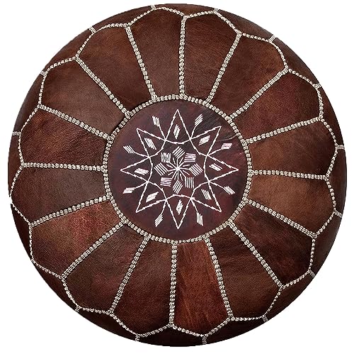ALMADIH marokkanische Echtleder Sitzkissen BV gefüllt geliefert Robustes Leder Traditionelle Handarbeit orientalische Ottoman Sitzsack Sitzpouf Bodenkissen Fußhocker Lederkissen (Pouf Vintage braun) von ALMADIH