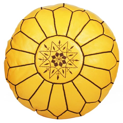 ALMADIH marokkanische Echtleder Sitzkissen gelb gefüllt geliefert Robustes Leder 100% traditionelle Handarbeit orientalische Ottoman Sitzsack Sitzpouf Bodenkissen Fußhocker Lederkissen (Pouf gelb) von ALMADIH