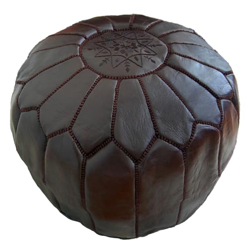ALMADIH marokkanische Leder Sitzkissen - Gefüllt geliefert - 100% Handarbeit orientalische Bodenkissen Sitzsack Sitzpouf Fußhocker Lederkissen Pouf robust Echtleder (Ottoman Choco) von ALMADIH