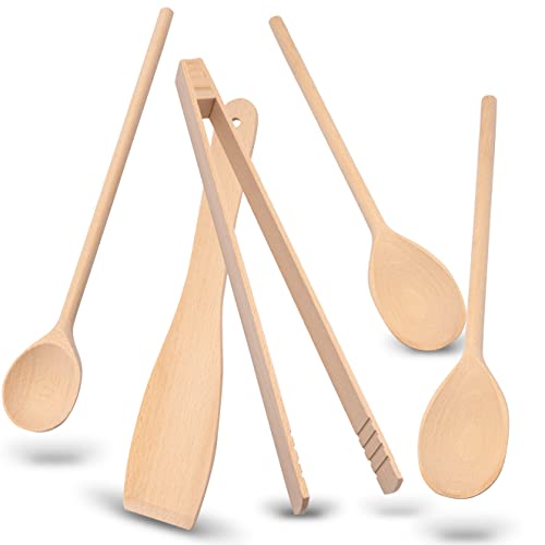 ALMAgreen Kochlöffel Set 5-teilig aus Holzlöffel Grillzange Pfannenwender & Rührlöffel | nachhaltige Küchenutensilien aus Holz als Kochbesteck und Küchenhelfer | Made in EU von ALMAGREEN