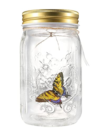 Schmetterling im Glasgefäß, Schmetterlingssammlung, Glaslampe, fliegender Schmetterling mit LED-Lichtern, animiertes Schmetterlingsglas für Familie und Freunde, Geschenk von ALMAK